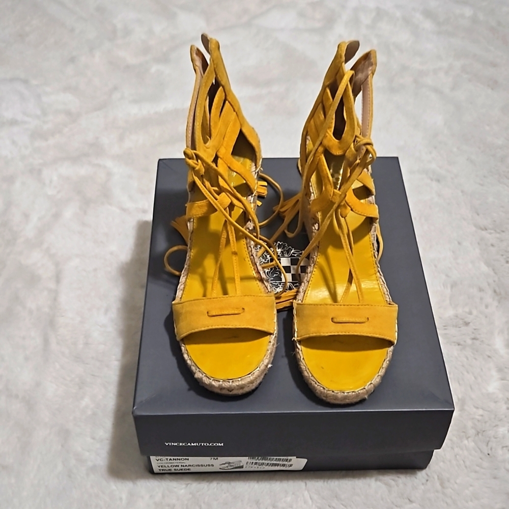 Never worn Vince Camuto "Yellow Narcissuss" True Suede Espadrilles